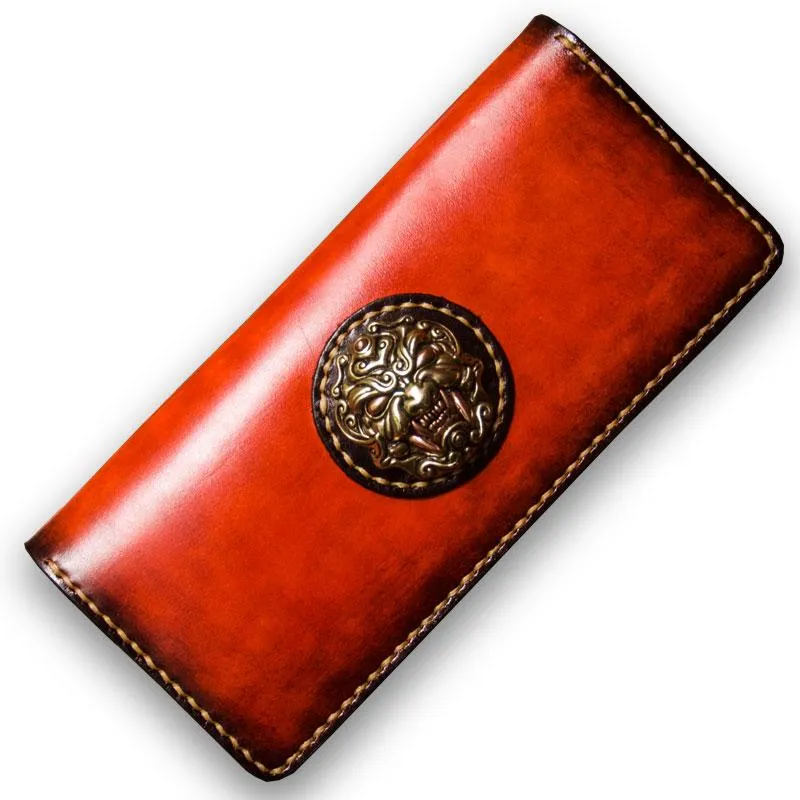 Handmade Leather Men Cool Leather Wallets Long Bifold Wallets for Men