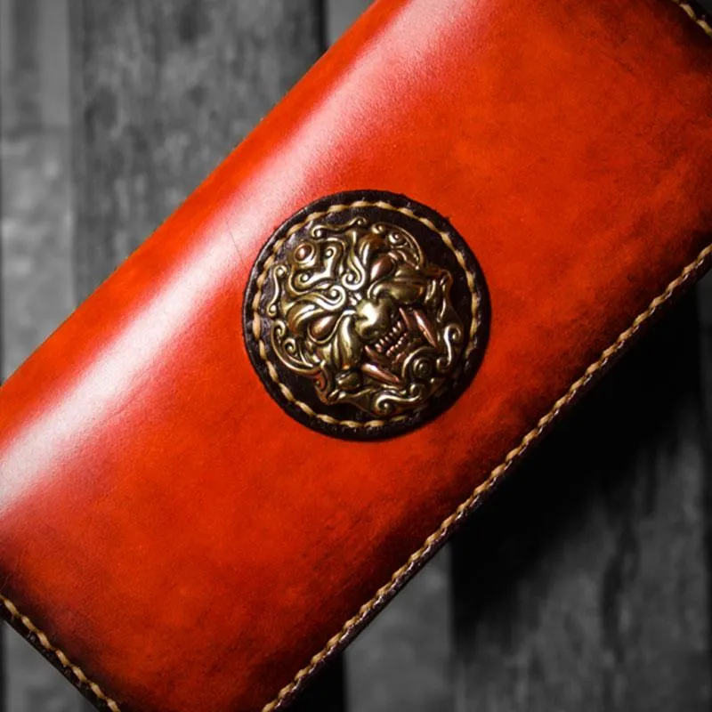 Handmade Leather Men Cool Leather Wallets Long Bifold Wallets for Men
