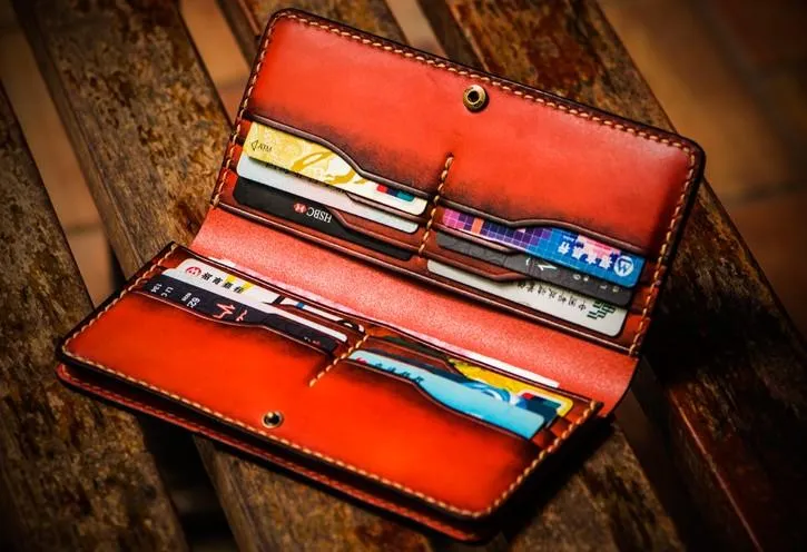 Handmade Leather Men Cool Leather Wallets Long Bifold Wallets for Men