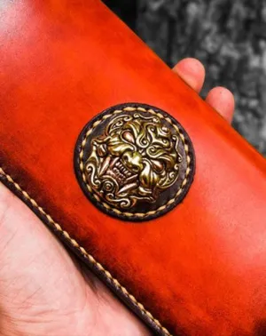 Handmade Leather Men Cool Leather Wallets Long Bifold Wallets for Men