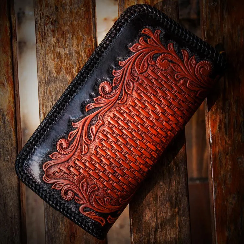 Handmade Leather Men Tooled Eagle Cool Leather Wallets Long Clutch Wallets for Men