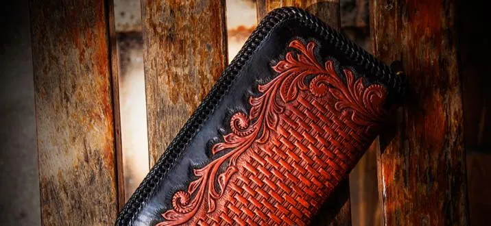 Handmade Leather Men Tooled Eagle Cool Leather Wallets Long Clutch Wallets for Men