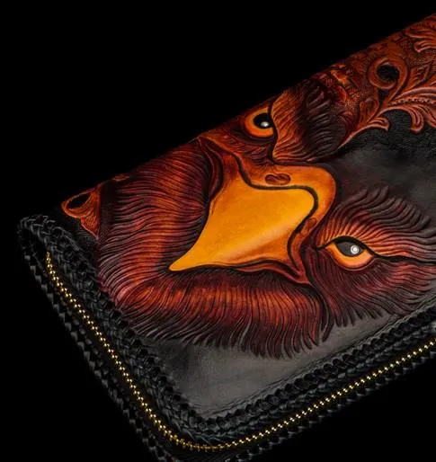 Handmade Leather Men Tooled Eagle Cool Leather Wallets Long Clutch Wallets for Men