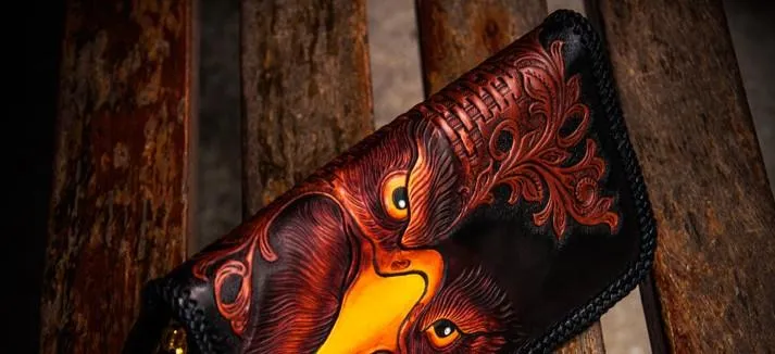 Handmade Leather Men Tooled Eagle Cool Leather Wallets Long Clutch Wallets for Men