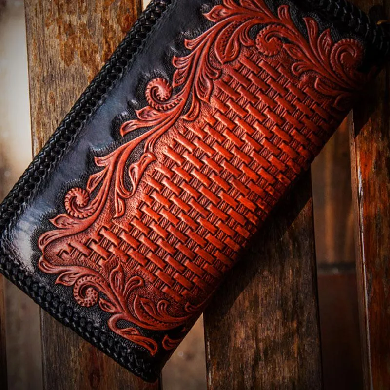 Handmade Leather Men Tooled Eagle Cool Leather Wallets Long Clutch Wallets for Men