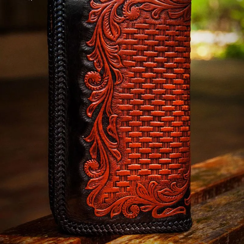 Handmade Leather Men Tooled Eagle Cool Leather Wallets Long Clutch Wallets for Men