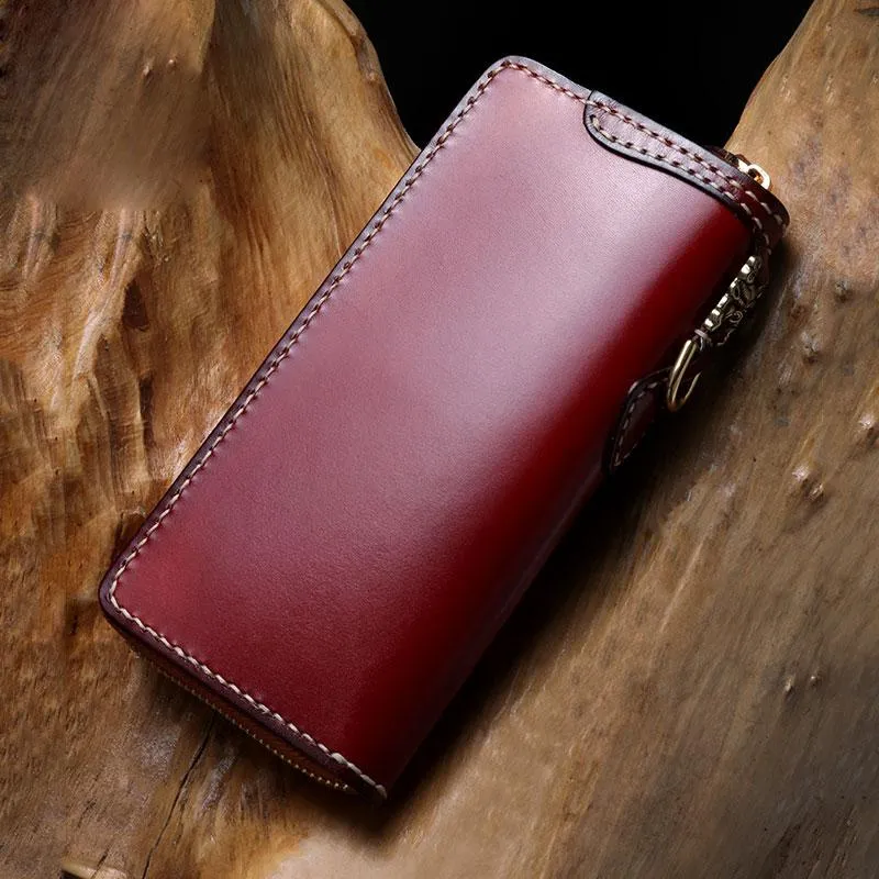 Handmade Leather Mens Chain Biker Wallet Cool Leather Wallet Long Phone Wallets for Men