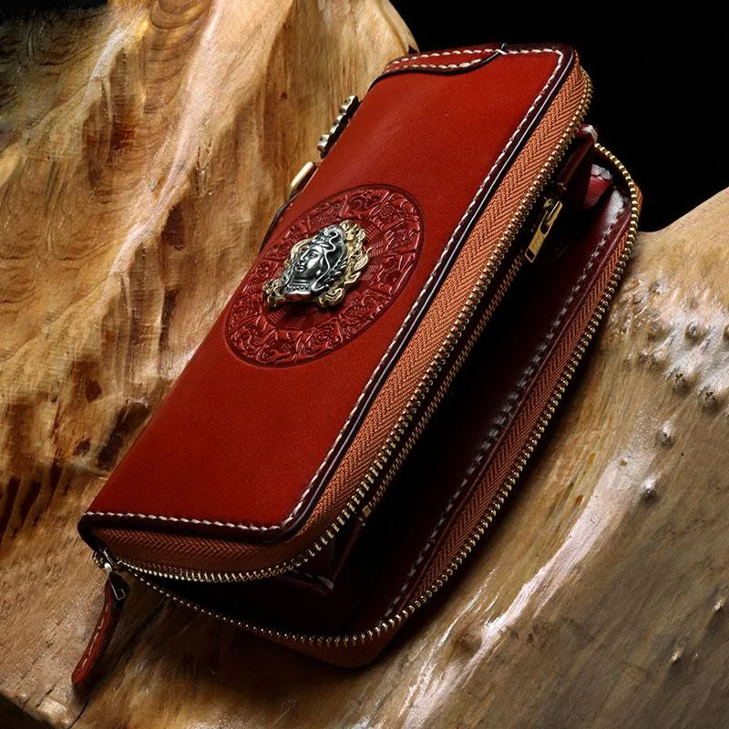 Handmade Leather Mens Chain Biker Wallet Cool Leather Wallet Long Phone Wallets for Men