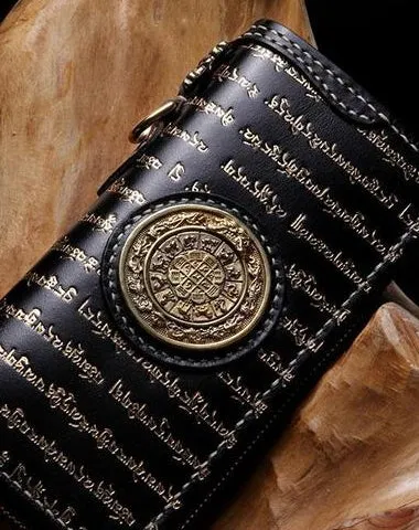 Handmade Leather Mens Chain Tibetan Biker Wallet Cool Leather Wallet Long Phone Wallets for Men