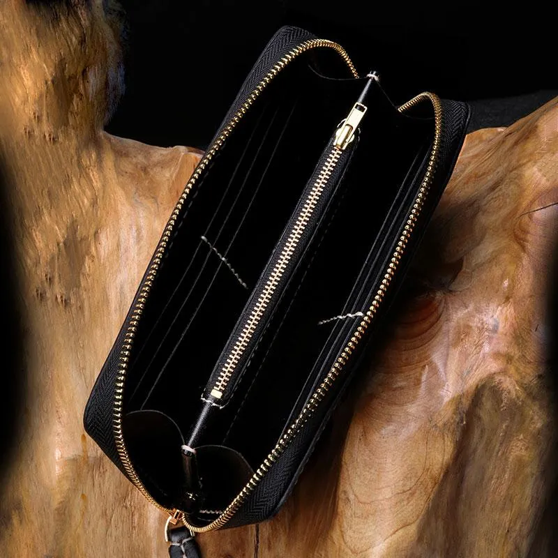 Handmade Leather Mens Chain Tibetan Biker Wallet Cool Leather Wallet Long Phone Wallets for Men
