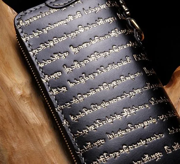 Handmade Leather Mens Chain Tibetan Biker Wallet Cool Leather Wallet Long Phone Wallets for Men