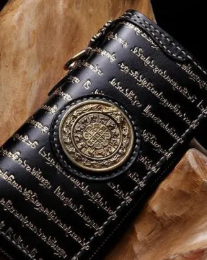 Handmade Leather Mens Chain Tibetan Biker Wallet Cool Leather Wallet Long Phone Wallets for Men