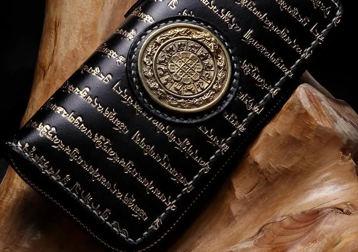 Handmade Leather Mens Chain Tibetan Biker Wallet Cool Leather Wallet Long Phone Wallets for Men