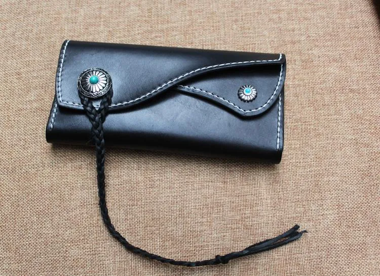 Handmade Leather Mens Clutch Long Wallet Cool Vintage Long Wallet for Women