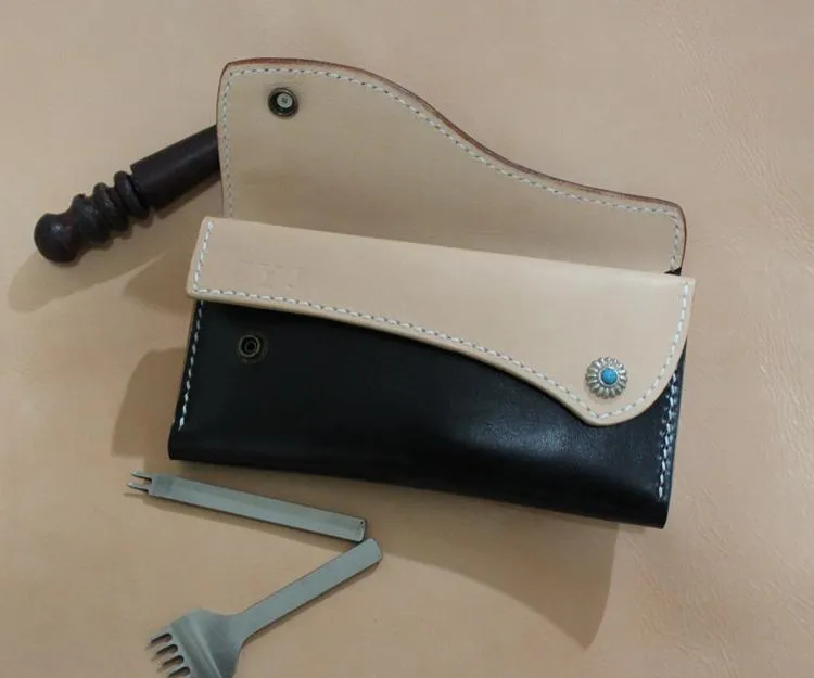 Handmade Leather Mens Clutch Long Wallet Cool Vintage Long Wallet for Women