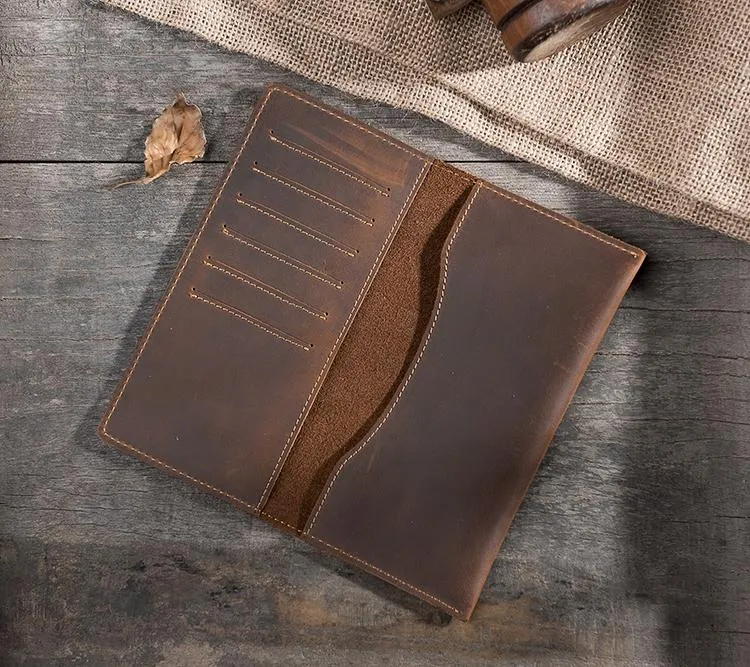 Handmade Leather Mens Clutch Wallet Cool Leather Wallet Long Phone Wallets for Men