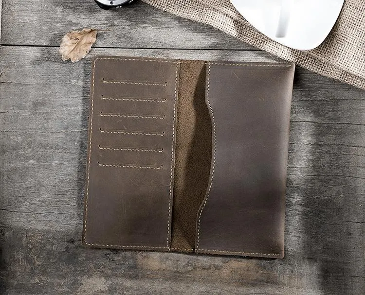 Handmade Leather Mens Clutch Wallet Cool Leather Wallet Long Phone Wallets for Men