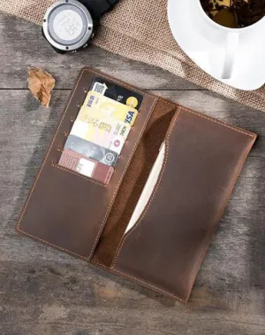 Handmade Leather Mens Clutch Wallet Cool Leather Wallet Long Phone Wallets for Men