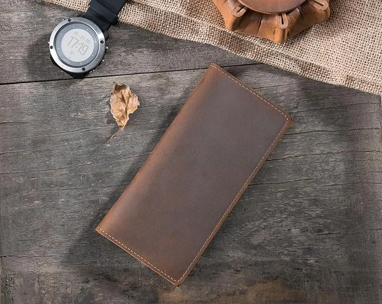 Handmade Leather Mens Clutch Wallet Cool Leather Wallet Long Phone Wallets for Men