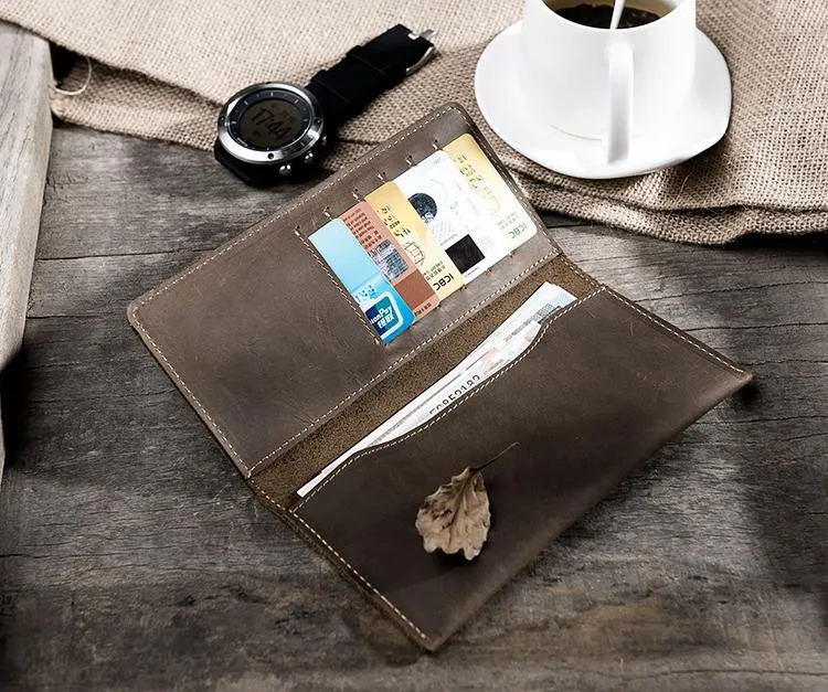 Handmade Leather Mens Clutch Wallet Cool Leather Wallet Long Phone Wallets for Men