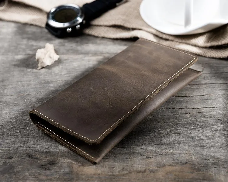 Handmade Leather Mens Clutch Wallet Cool Leather Wallet Long Phone Wallets for Men