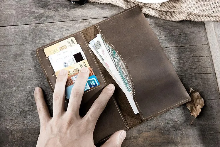 Handmade Leather Mens Clutch Wallet Cool Leather Wallet Long Phone Wallets for Men