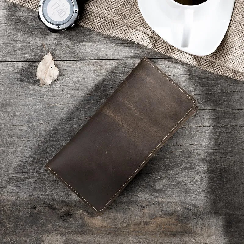 Handmade Leather Mens Clutch Wallet Cool Leather Wallet Long Phone Wallets for Men