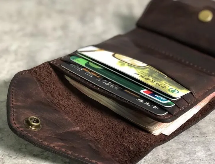 Handmade Leather Mens Cool billfold Leather Wallet Men Small Wallets Trifold for Men
