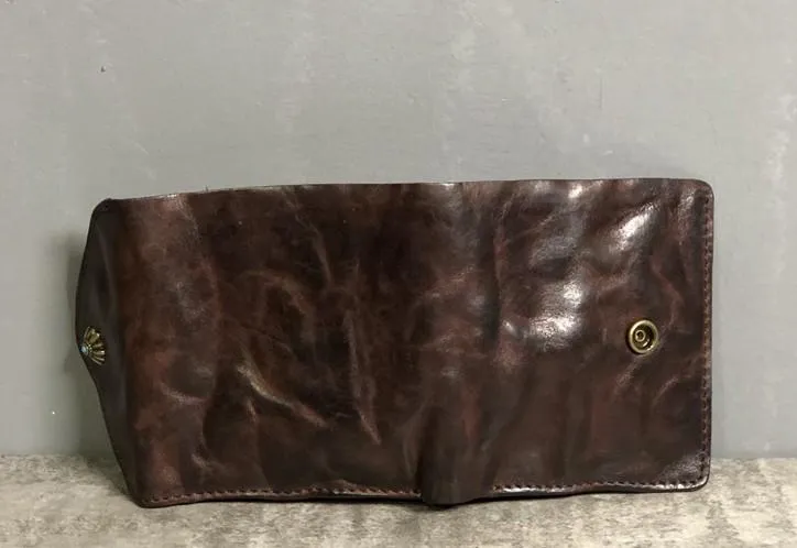 Handmade Leather Mens Cool billfold Leather Wallet Men Small Wallets Trifold for Men
