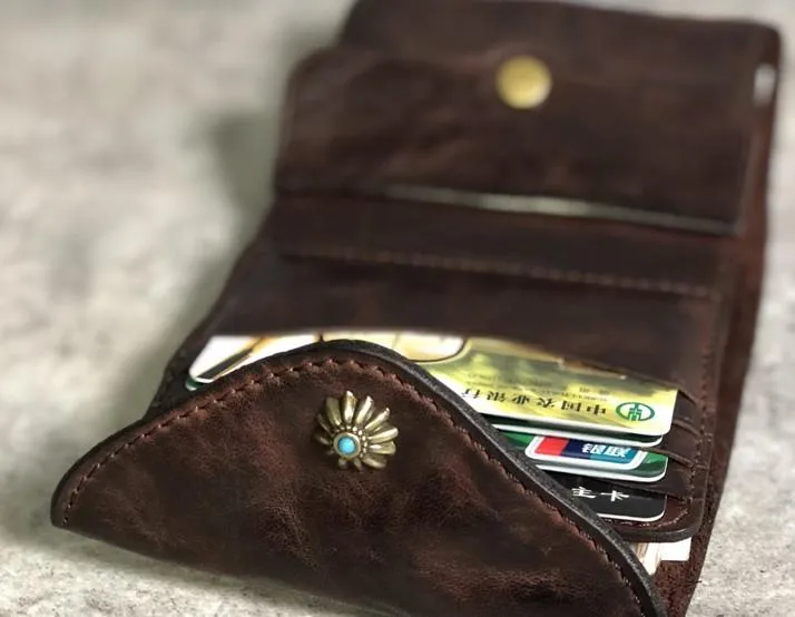 Handmade Leather Mens Cool billfold Leather Wallet Men Small Wallets Trifold for Men
