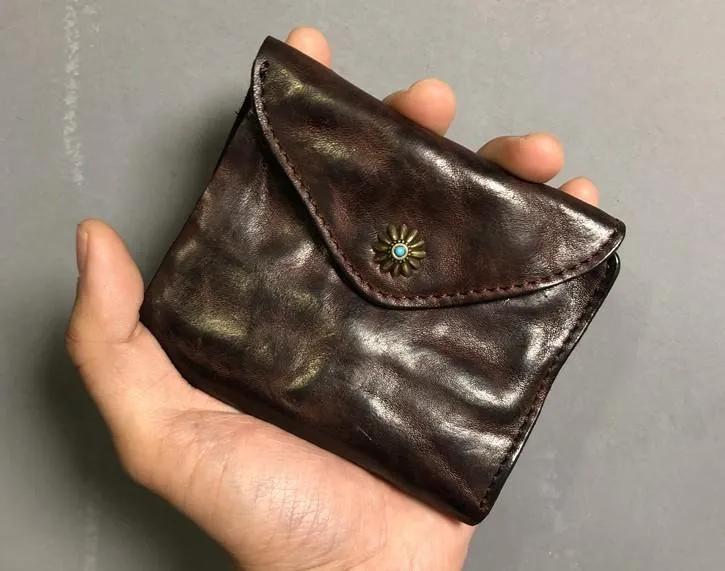 Handmade Leather Mens Cool billfold Leather Wallet Men Small Wallets Trifold for Men