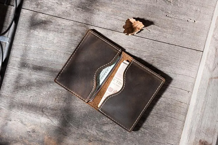 Handmade Leather Mens Cool billfold Wallet Card Holder Small Card Slim Wallets for Men