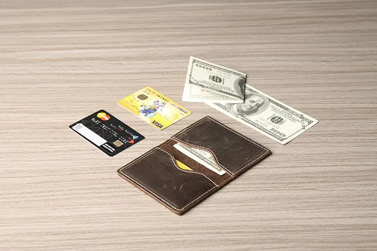 Handmade Leather Mens Cool billfold Wallet Card Holder Small Card Slim Wallets for Men