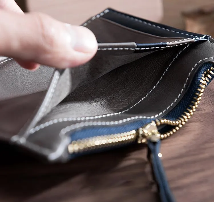 Handmade Leather Mens Cool billfold Wallet Card Holder Small Card Slim Wallets for Men