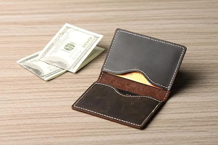 Handmade Leather Mens Cool billfold Wallet Card Holder Small Card Slim Wallets for Men