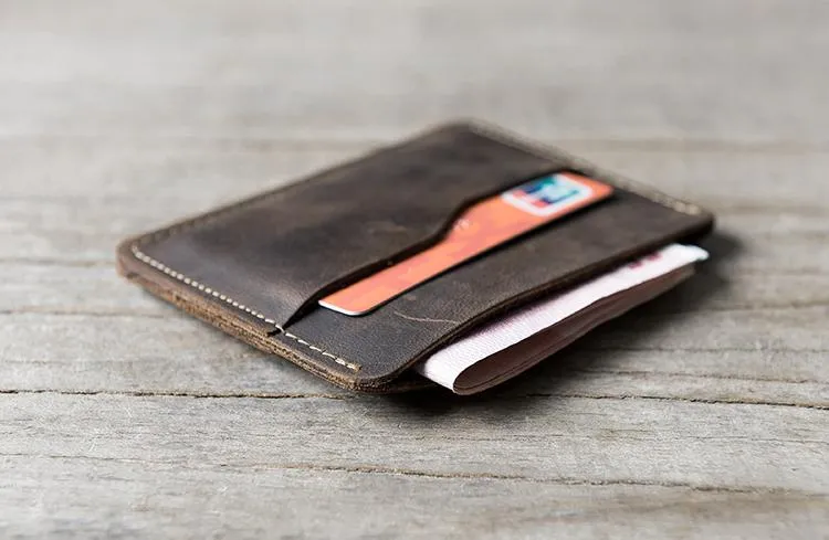 Handmade Leather Mens Cool billfold Wallet Card Holder Small Card Slim Wallets for Men