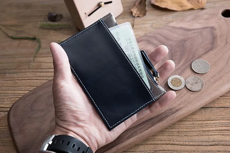 Handmade Leather Mens Cool billfold Wallet Card Holder Small Card Slim Wallets for Men