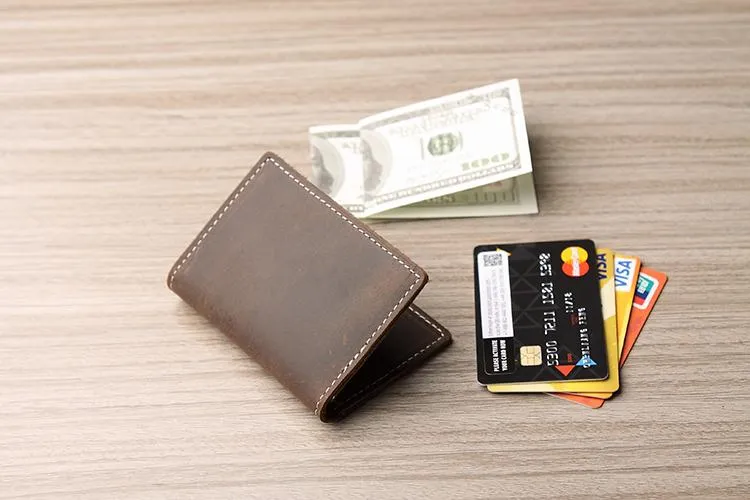 Handmade Leather Mens Cool billfold Wallet Card Holder Small Card Slim Wallets for Men
