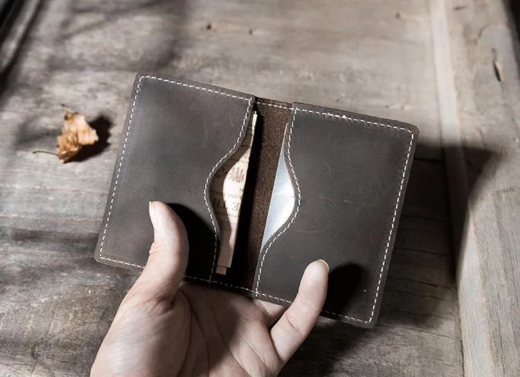 Handmade Leather Mens Cool billfold Wallet Card Holder Small Card Slim Wallets for Men
