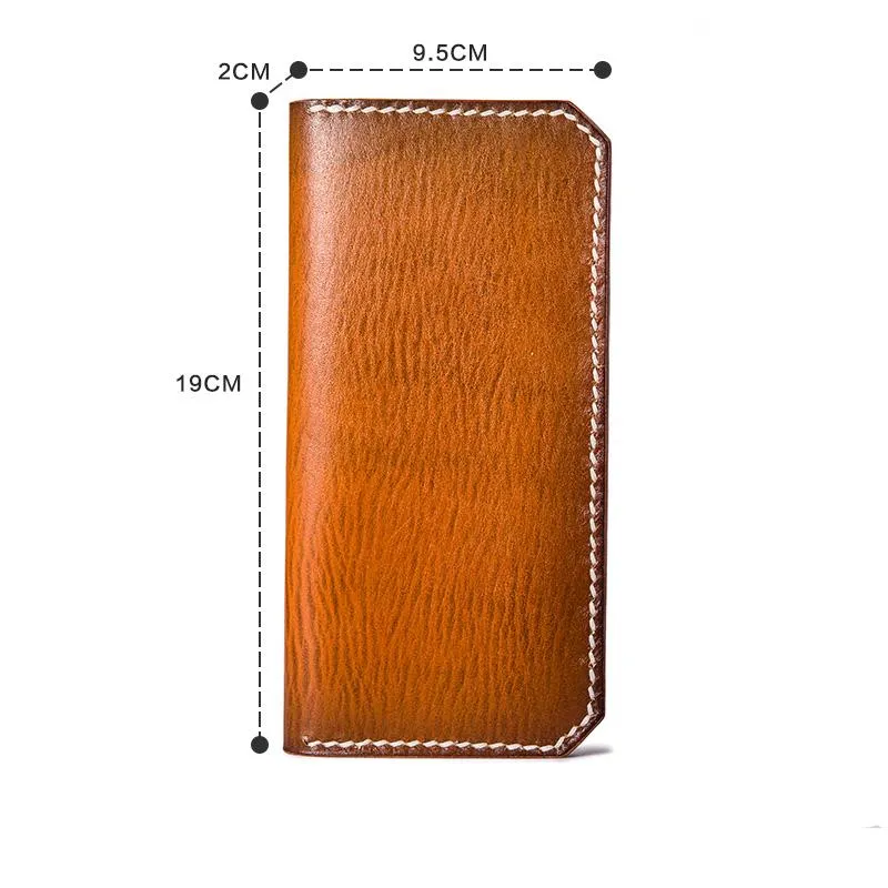 Handmade Leather Mens Cool Long Leather Wallet Bifold Clutch Wallet for Men