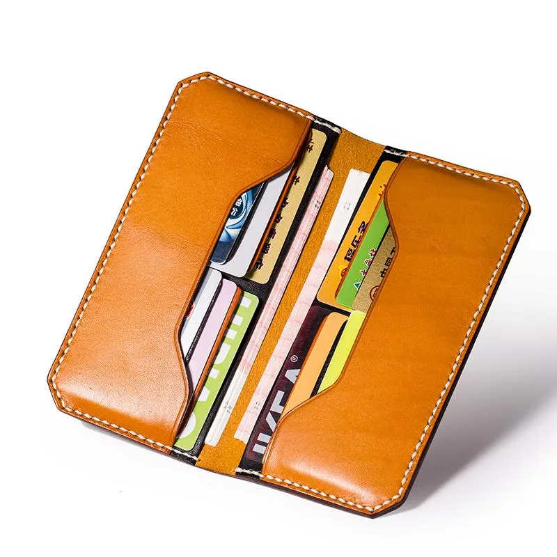 Handmade Leather Mens Cool Long Leather Wallet Bifold Clutch Wallet for Men