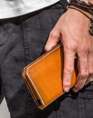 Handmade Leather Mens Cool Long Leather Wallet Bifold Clutch Wallet for Men