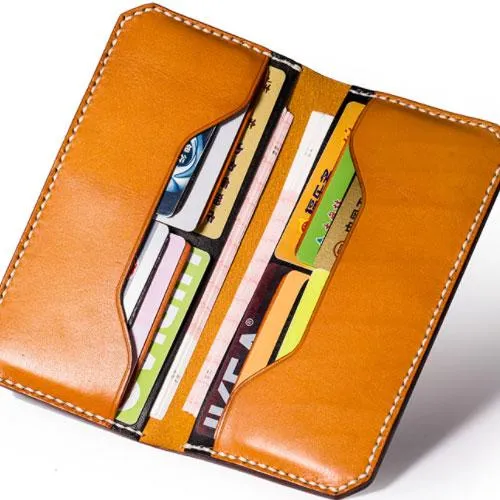 Handmade Leather Mens Cool Long Leather Wallet Bifold Clutch Wallet for Men
