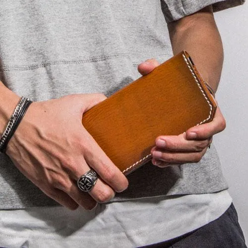 Handmade Leather Mens Cool Long Leather Wallet Bifold Clutch Wallet for Men