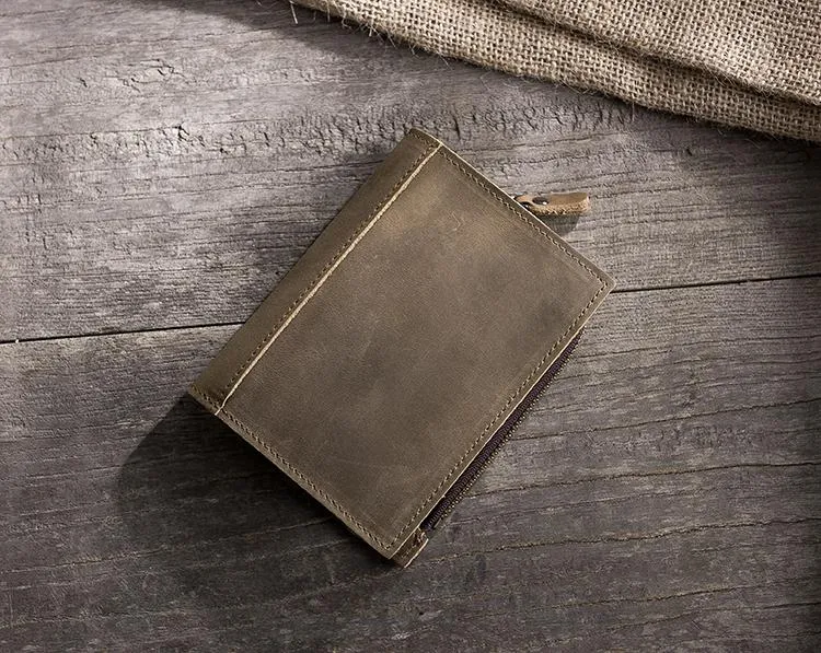 Handmade Leather Mens Cool Slim Leather Wallet Men Small billfold Wallets Bifold for Men
