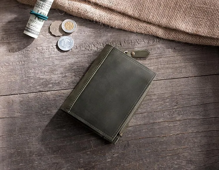 Handmade Leather Mens Cool Slim Leather Wallet Men Small billfold Wallets Bifold for Men