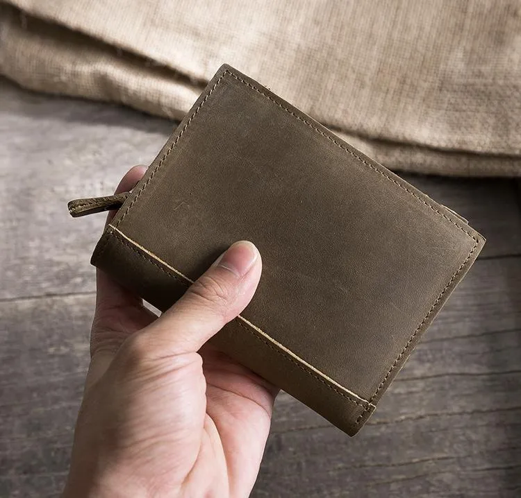 Handmade Leather Mens Cool Slim Leather Wallet Men Small billfold Wallets Bifold for Men