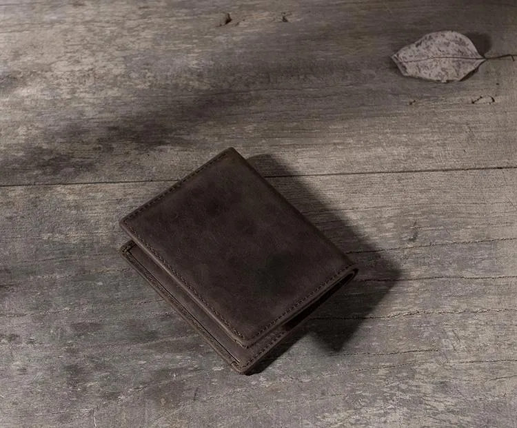 Handmade Leather Mens Cool Slim Leather Wallet Men Small billfold Wallets Bifold for Men