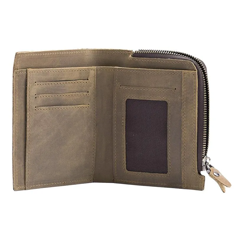 Handmade Leather Mens Cool Slim Leather Wallet Men Small billfold Wallets Bifold for Men