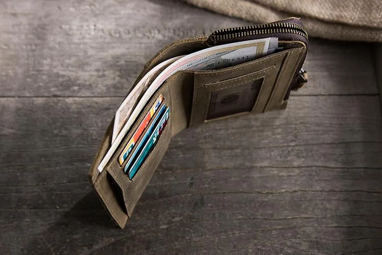 Handmade Leather Mens Cool Slim Leather Wallet Men Small billfold Wallets Bifold for Men